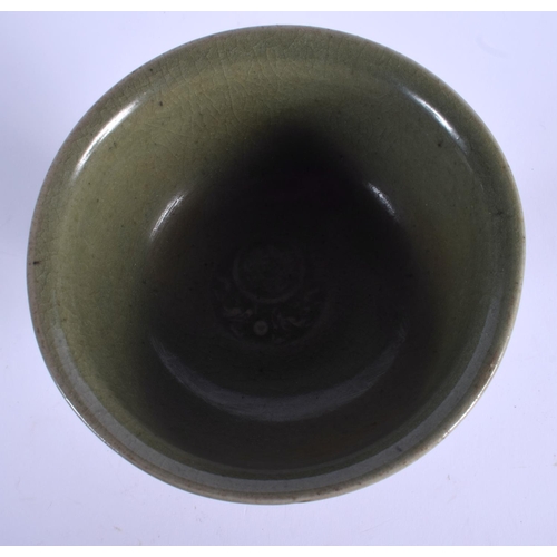 1710 - A CHINESE CELADON STONEWARE STEM CUP 20th Century. 15 cm x 8 cm.