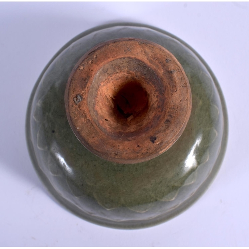 1710 - A CHINESE CELADON STONEWARE STEM CUP 20th Century. 15 cm x 8 cm.