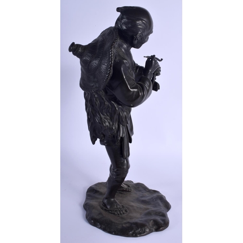 1735 - A LARGE 19TH CENTURY JAPANESE MEIJI PERIOD BRONZE OKIMONO modelled as a standing farmer holding a pi... 