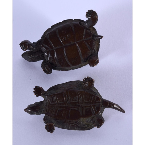 1750 - TWO JAPANESE BRONZE TURTLES. 4.25 cm wide. (2)