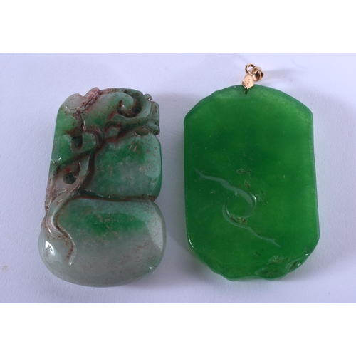 1762 - TWO CHINESE JADE PENDANTS. 5.5 cm x 3.5 cm. (2)