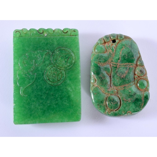 1767 - TWO CHINESE JADE PENDANTS. Largest 6 cm x 4 cm. (2)