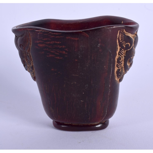 1786 - AN UNUSUAL EARLY 20TH CENTURY CHINESE CARVED BUFFALO HORN LIBATION CUP Late Qing/Republic. 82 grams.... 