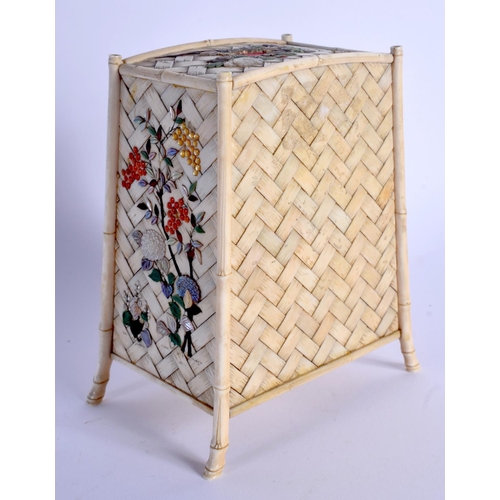 1794 - A 19TH CENTURY JAPANESE MEIJI PERIOD CARVED SHIBAYAMA IVORY CABINET decorated with birds and foliage... 