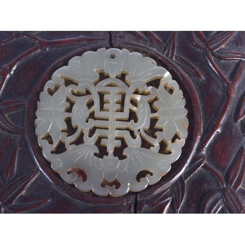 1800 - A 19TH CENTURY CHINESE HONGMU AND JADE BOX AND COVER Qing. 11 cm square.