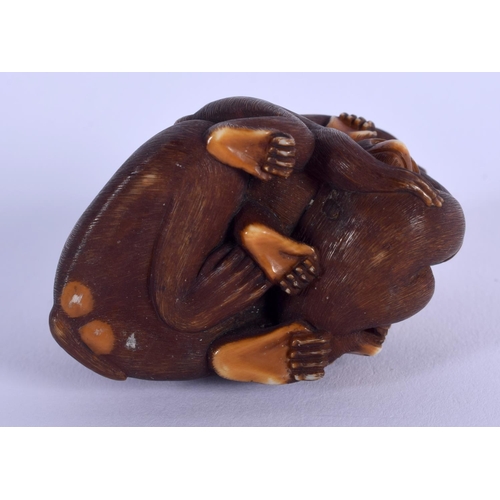 1809 - A 19TH CENTURY JAPANESE MEIJI PERIOD CARVED IVORY OKIMONO modelled as a monkey with is young. 4 cm x... 