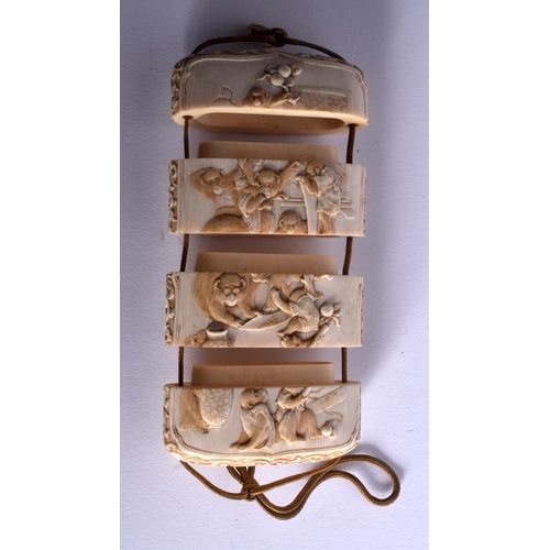 1817 - A FINE 19TH CENTURY JAPANESE MEIJI PERIOD CARVED IVORY INRO decorated with monkeys in various pursui... 