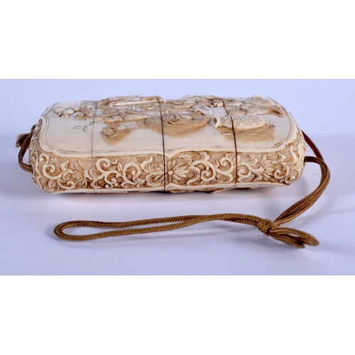 1817 - A FINE 19TH CENTURY JAPANESE MEIJI PERIOD CARVED IVORY INRO decorated with monkeys in various pursui... 