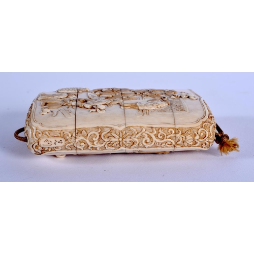 1817 - A FINE 19TH CENTURY JAPANESE MEIJI PERIOD CARVED IVORY INRO decorated with monkeys in various pursui... 