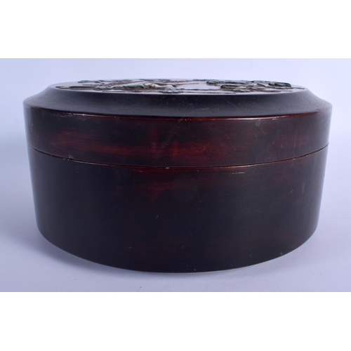 1821 - A LARGE EARLY 20TH CENTURY CHINESE CARVED LACQUER CIRCULAR BOX AND COVER Late Qing, decorated with f... 