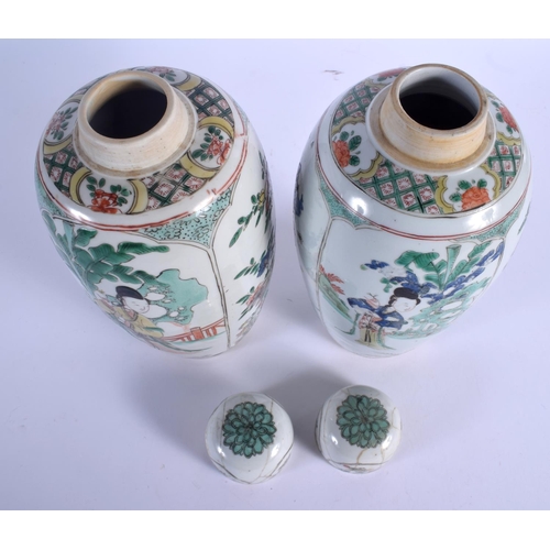 1825 - A LOVELY PAIR OF 17TH CENTURY CHINESE FAMILLE VERTE PORCELAIN VASES AND COVERS Kangxi, enamelled wit... 