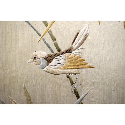 1847 - A LATE 19TH CENTURY JAPANESE MEIJI PERIOD SILKWORK PANEL depicting birds within an Aesthetic movemen... 