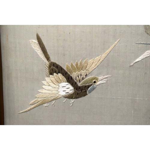 1847 - A LATE 19TH CENTURY JAPANESE MEIJI PERIOD SILKWORK PANEL depicting birds within an Aesthetic movemen... 