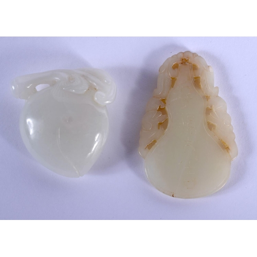 1854 - A CHINESE CARVED WHITE JADE FRUITING POD 20th Century, together with another plaque. 6 cm x 3 cm. (2... 