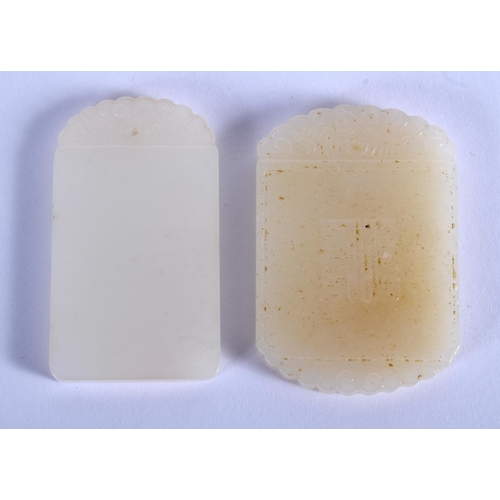 1867 - TWO CHINESE CARVED JADE TABLETS 20th Century. 4 cm x 3 cm. (2)