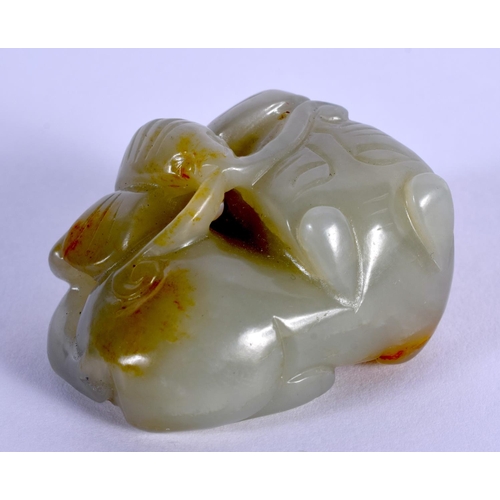 1873 - AN EARLY 20TH CENTURY CHINESE CARVED GREEN JADE FIGURE OF A CAT modelled clutching an insect. 3.5 cm... 