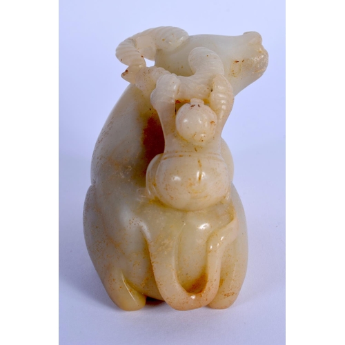 1877 - A LARGE CHINESE CARVED MUTTON JADE FIGURE OF A BULLOCK 20th Century. 9 cm x 7 cm.