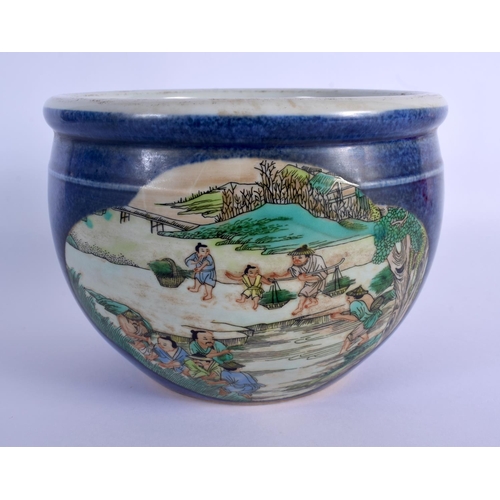 1885 - A CHINESE POWDER BLUE GROUND PORCELAIN JARDINIERE 20th Century. 16 cm x 13 cm.