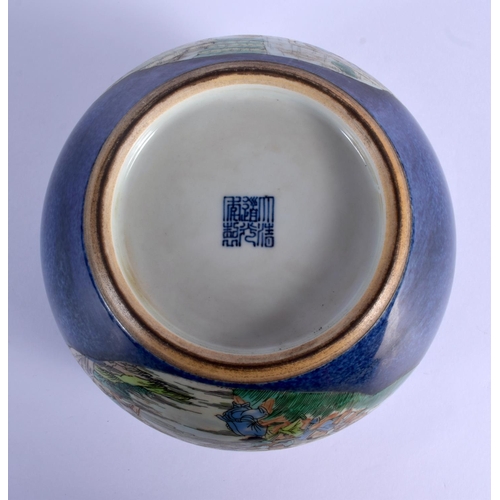 1885 - A CHINESE POWDER BLUE GROUND PORCELAIN JARDINIERE 20th Century. 16 cm x 13 cm.