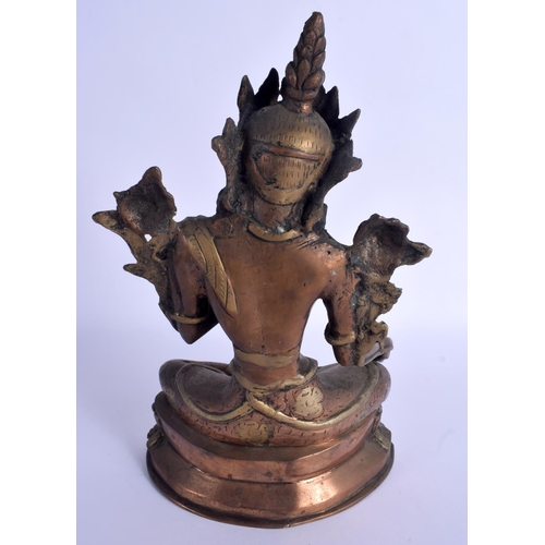 1911 - A 19TH CENTURY TIBETAN INDIAN HIMALAYAN BRONZE BUDDHISTIC DEITY modelled upon a shaped base. 30 cm x... 