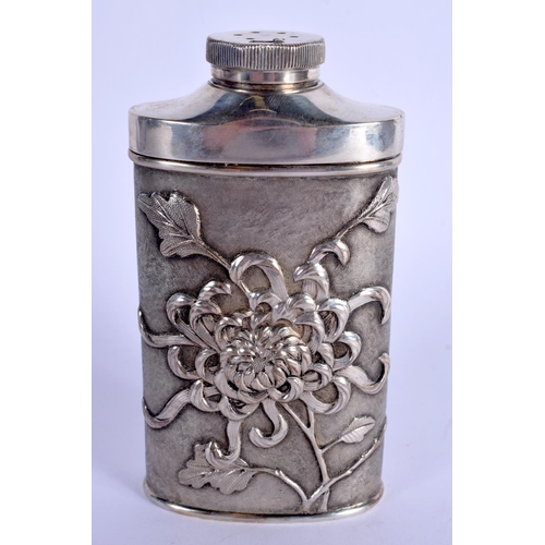 1915 - A RARE 19TH CENTURY CHINESE EXPORT SILVER TALCUM POWDER FLASK C1900, by Luen Wo, decorated with flow... 