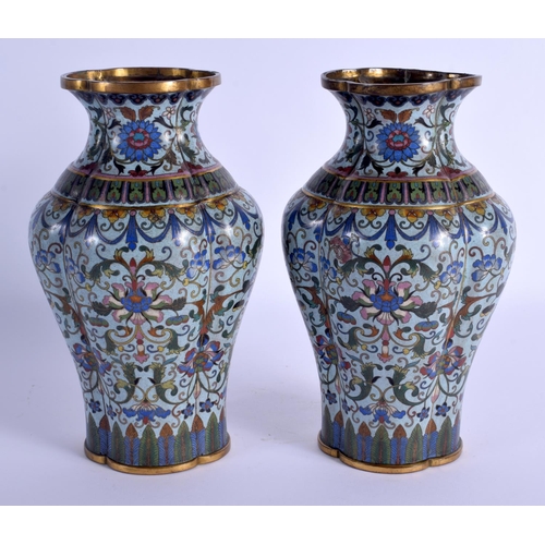 1917 - A GOOD PAIR OF LATE 18TH/19TH CENTURY CHINESE CLOISONNE ENAMEL QUATRELOBED VASES C1800 Qianlong/Jiaq... 