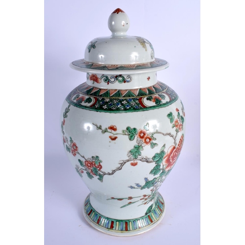 1920 - A LARGE 19TH CENTURY CHINESE FAMILLE VERTE PORCELAIN VASE AND COVER Qing, Kangxi style, painted with... 