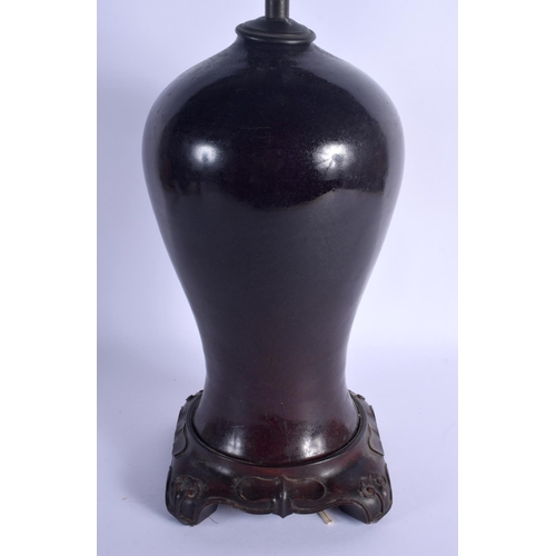 1939 - AN 18TH/19TH CENTURY CHINESE PURPLE GLAZED MEIPING VASE Qianlong/Jiaqing, converted to a lamp. Porce... 