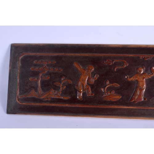 1955 - THREE 19TH CENTURY CHINESE CARVED HARDWOOD PANELS Qing, together with another. Largest 55 cm x 14 cm... 