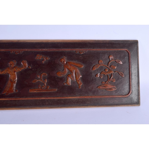 1955 - THREE 19TH CENTURY CHINESE CARVED HARDWOOD PANELS Qing, together with another. Largest 55 cm x 14 cm... 