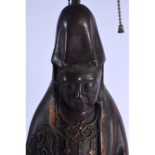 1970 - A VERY LARGE 19TH CENTURY JAPANESE MEIJI PERIOD BRONZE FIGURE OF A DEITY converted to a lamp, modell... 