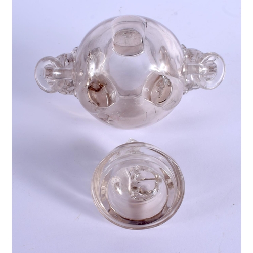 2004 - A 19TH CENTURY CHINESE TWIN HANDLED ROCK CRYSTAL CENSER AND COVER Qing. 14 cm x 14 cm.