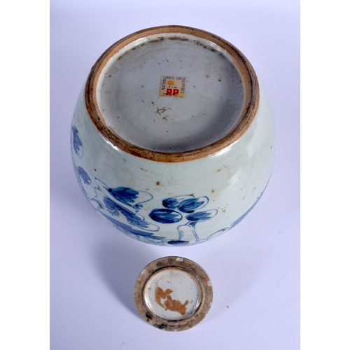 2010 - A 19TH CENTURY CHINESE BLUE AND WHITE PORCELAIN GINGER JAR AND COVER Qing, painted with figures in v... 