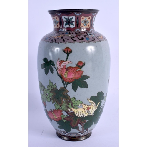 2019 - AN EARLY 20TH CENTURY JAPANESE MEIJI PERIOD CLOISONNE ENAMEL VASE decorated with foliage. 18.5 cm hi... 