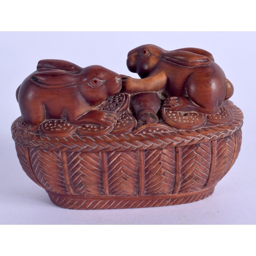 2059 - A JAPANESE CARVED BOXWOOD HARE INRO BOX AND COVER. 9 cm x 6 cm.