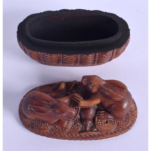 2059 - A JAPANESE CARVED BOXWOOD HARE INRO BOX AND COVER. 9 cm x 6 cm.