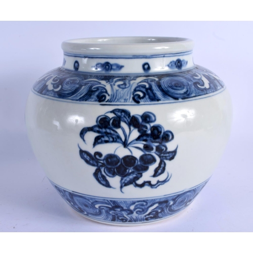 2065 - A CHINESE BLUE AND WHITE PORCELAIN JARDINIERE 20th Century, bearing Xuande marks to base, painted wi... 