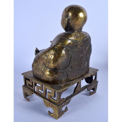 2068 - A VERY UNUSUAL 19TH CENTURY CHINESE GEM SET BRONZE BUDDHA CENSER AND COVER modelled holding a censer... 