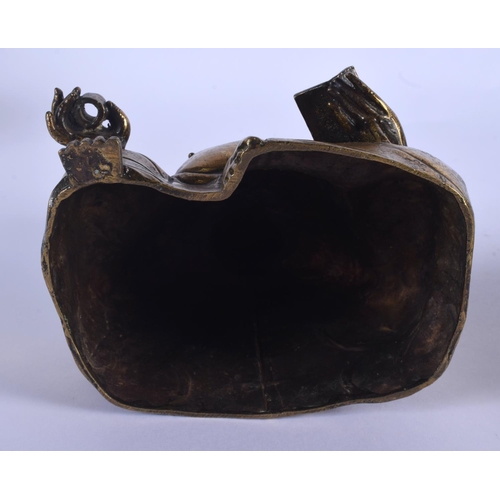 2068 - A VERY UNUSUAL 19TH CENTURY CHINESE GEM SET BRONZE BUDDHA CENSER AND COVER modelled holding a censer... 