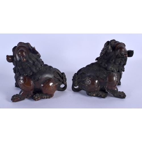 2070 - A PAIR OF CHINESE BRONZE BUDDHISTIC CENSERS AND COVERS 20th Century. 17 cm x 15 cm.