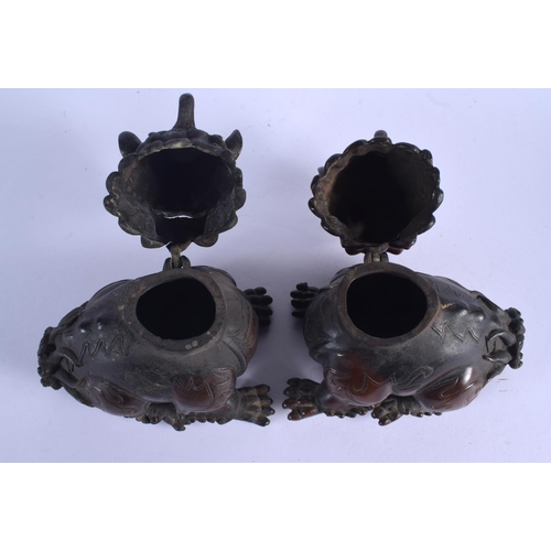 2070 - A PAIR OF CHINESE BRONZE BUDDHISTIC CENSERS AND COVERS 20th Century. 17 cm x 15 cm.