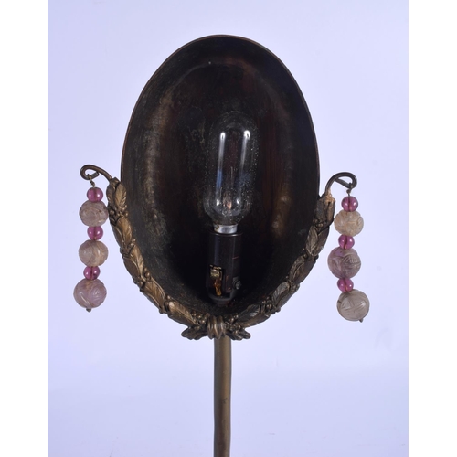 2077 - AN EARLY 20TH CENTURY CHINESE CARVED ROSE QUARTZ AND JADEITE LAMP Late Qing/Republic. Largest 24 cm ... 