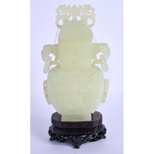 2079 - AN EARLY 20TH CENTURY CHINESE CARVED JADEITE VASE AND COVER Late Qing/Republic, carved with motifs. ... 