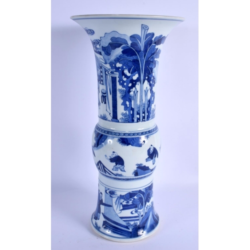 2081 - A 19TH CENTURY CHINESE BLUE AND WHITE PORCELAIN YEN YEN VASE bearing Chenghua marks to base, painted... 