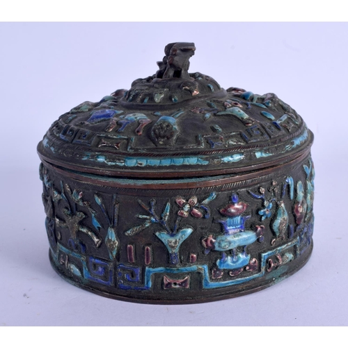 2086 - AN EARLY 20TH CENTURY CHINESE WHITE METAL AND ENAMEL BOX AND COVER Late Qing/Republic. 12 cm wide.