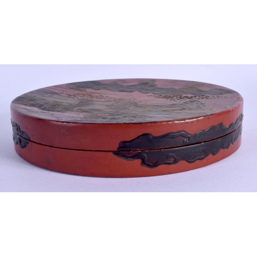 2087 - AN EARLY 20TH CENTURY CHINESE RED LACQUER BOX AND COVER Late Qing/Republic, decorated with landscape... 