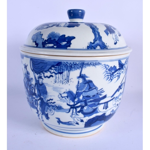 2091 - A LARGE CHINESE QING DYNASTY BLUE AND WHITE PORCELAIN BOWL AND COVER Kangxi mark and possibly of the... 