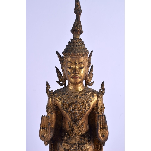 2092 - A LARGE 19TH CENTURY SOUTH EAST ASIAN THAI BRONZE BUDDHA lacquered and decorated with jewels. 51 cm ... 