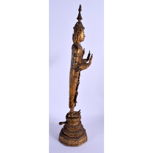 2092 - A LARGE 19TH CENTURY SOUTH EAST ASIAN THAI BRONZE BUDDHA lacquered and decorated with jewels. 51 cm ... 