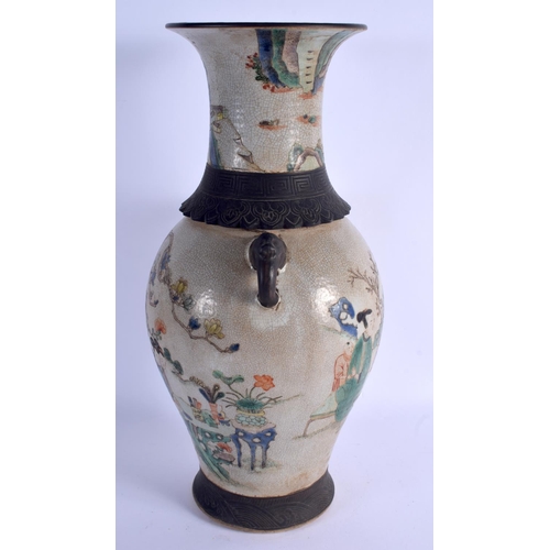 2094 - A LARGE CHINESE TWIN HANDLED CRACKLE GLAZED VASE 20th Century, bearing Kangxi marks to base. 46 cm x... 